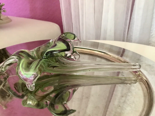 Vintage Murano ? 60er Jahre liegende Glasvase Vase Tischvase grün