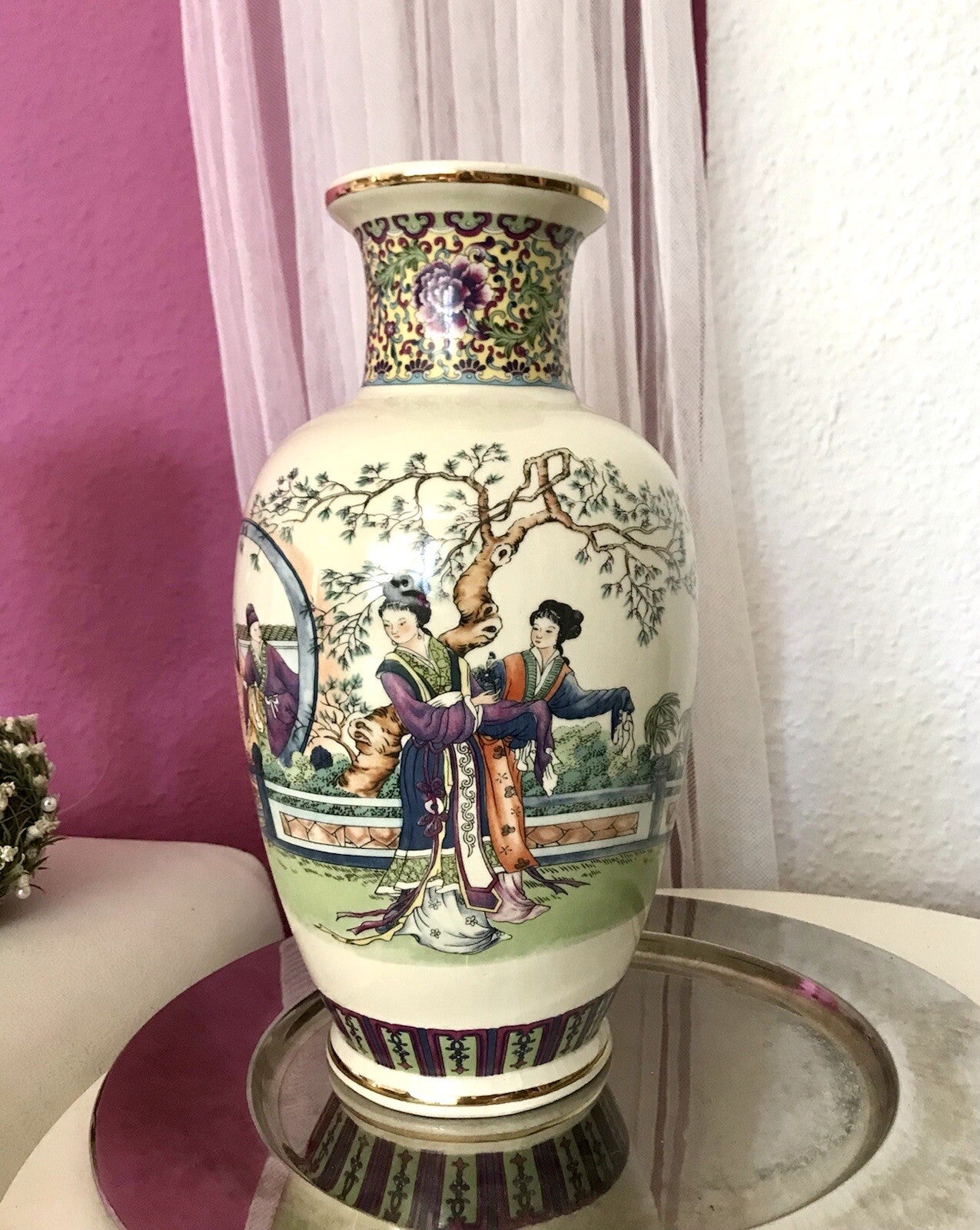 Alt Vintage Vase Bodenvase Japanisch mit Geishas Chinoiserie Design