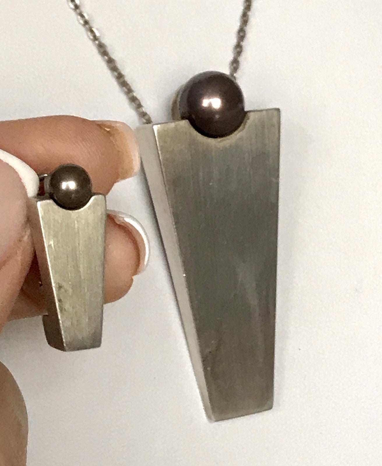 Damen Set Designer Schmuck Anhänger Ohrringe Silber 925 NW modernistisch Perle