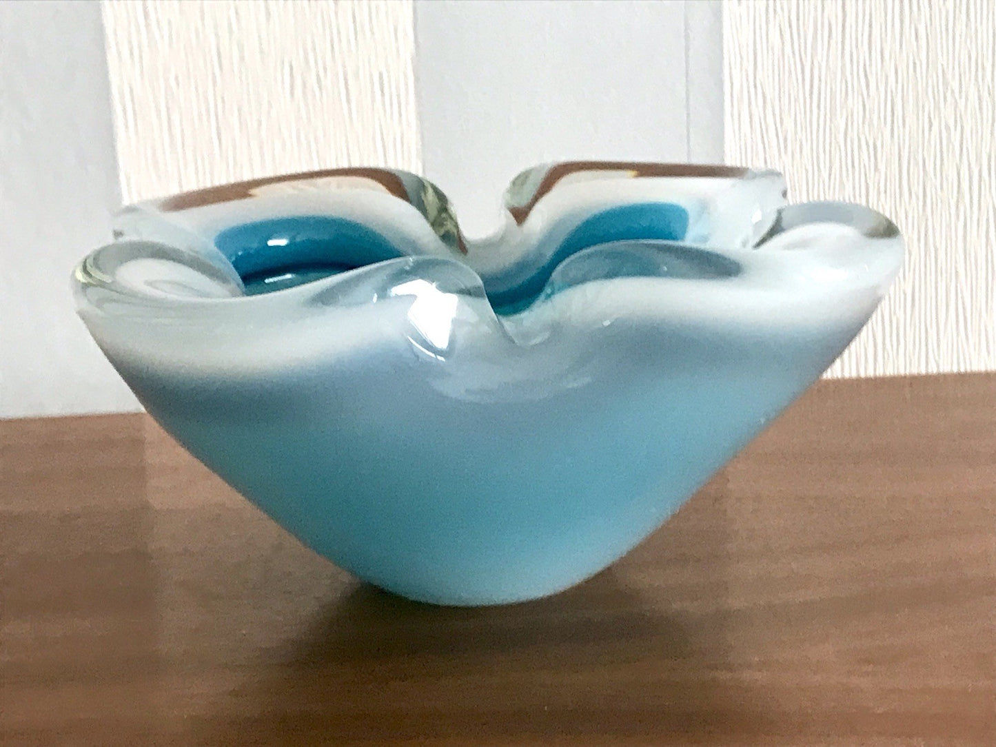 Vintage 60er Murano Glas Schale Barovier? türkis blau weiß edel