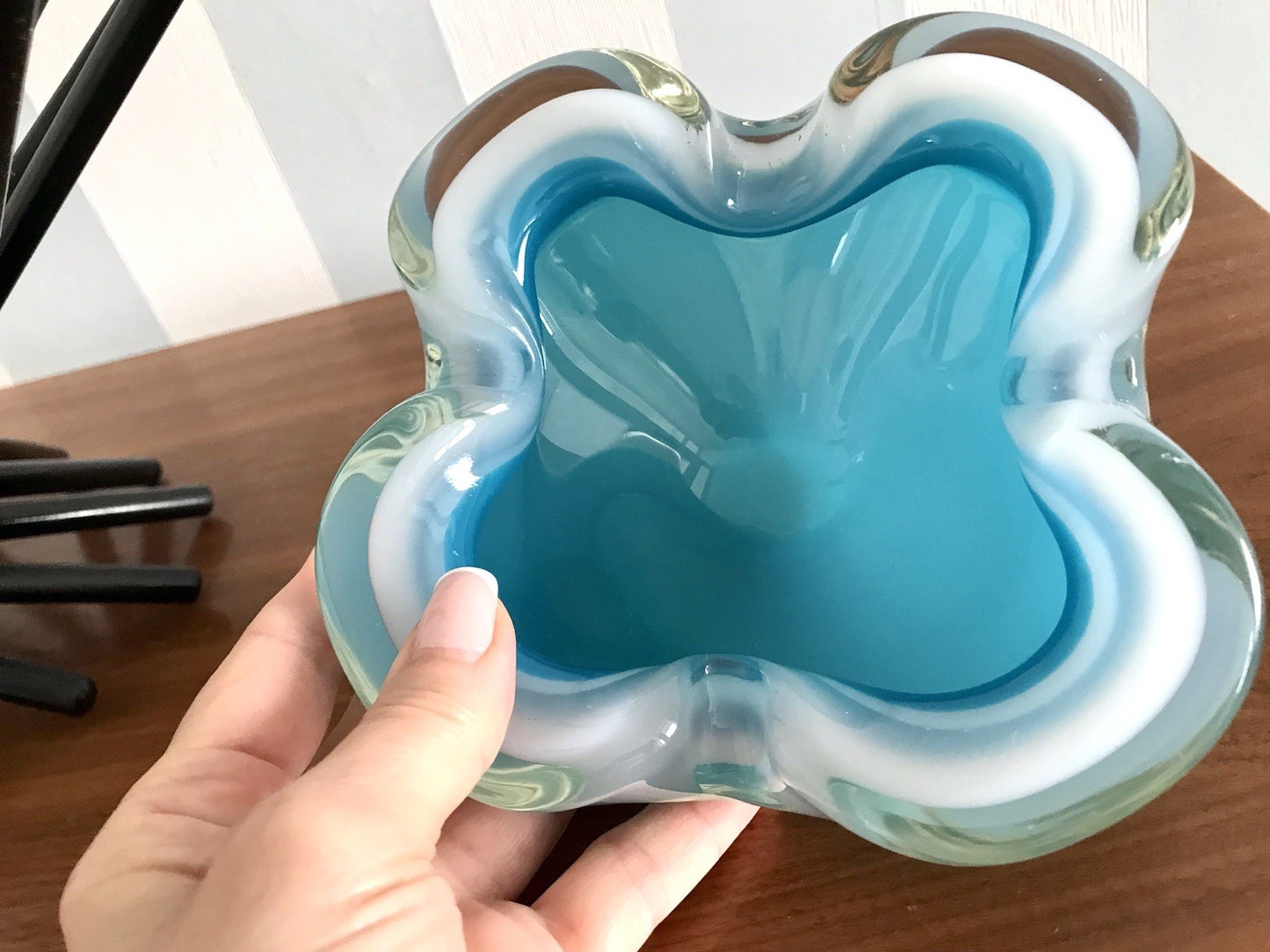 Vintage 60er Murano Glas Schale Barovier? türkis blau weiß edel