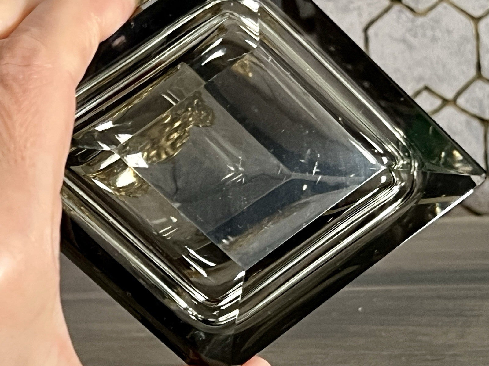EDEL Art Déco antik Glasdose Kristallglas Frisiertisch Dose grau Schliff
