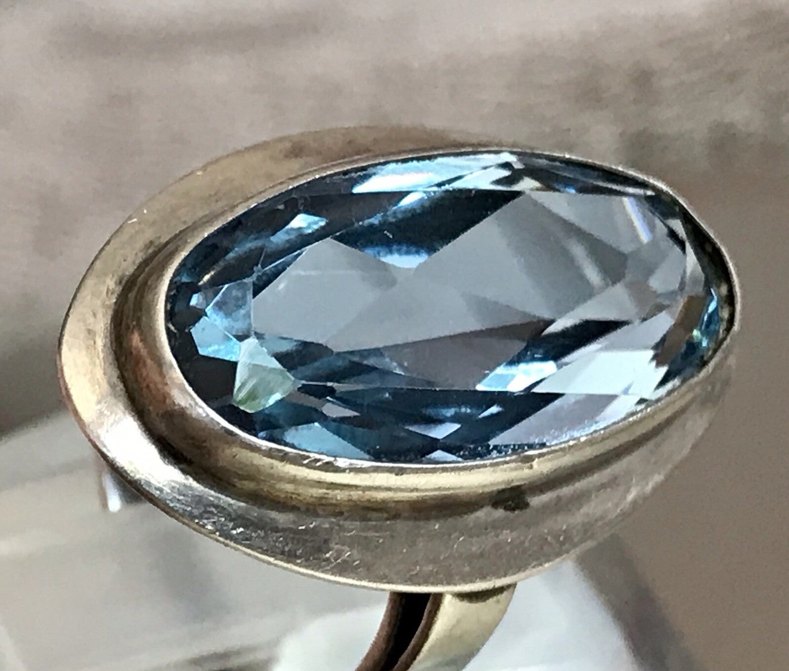 Vintage Edel DAMEN RING Silber 835 blauer Stein Topas? Gr.52 16,5