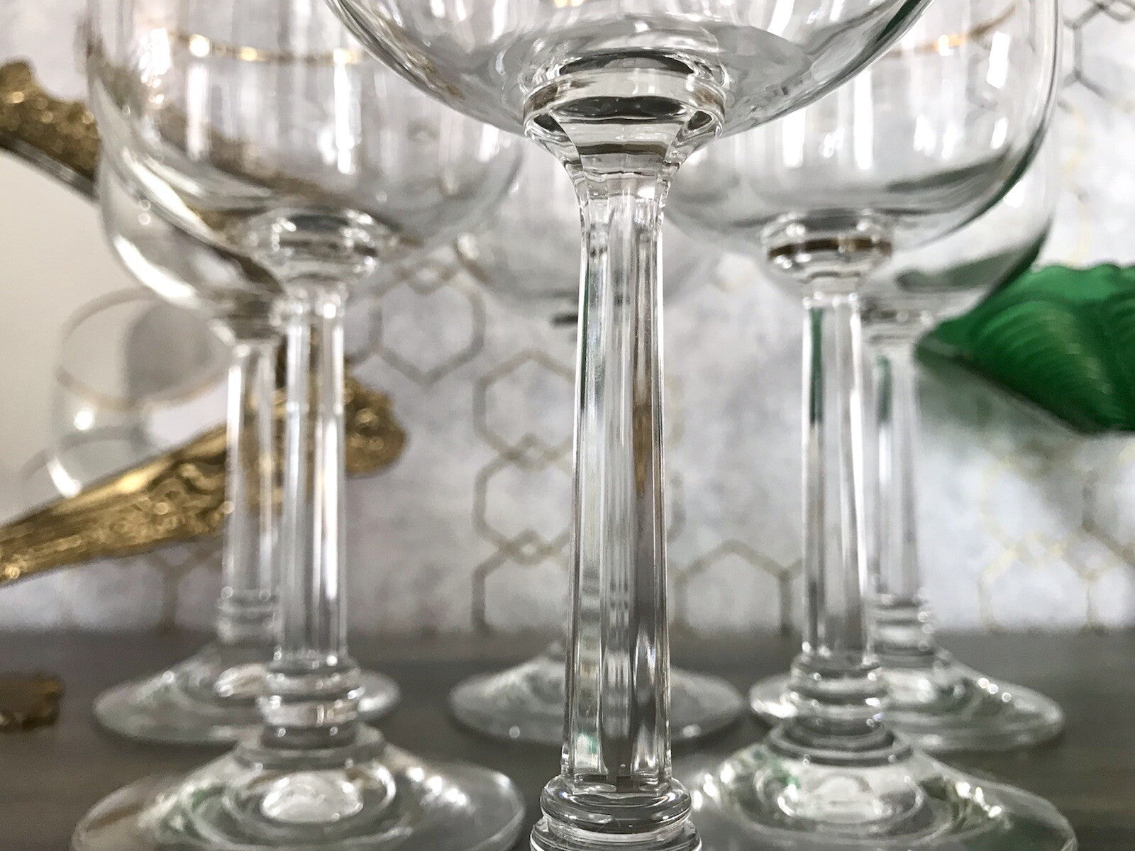 Art Déco Stil 6 Gläser Weingläser Rotweingläser Glas Goldrand Lausitzer