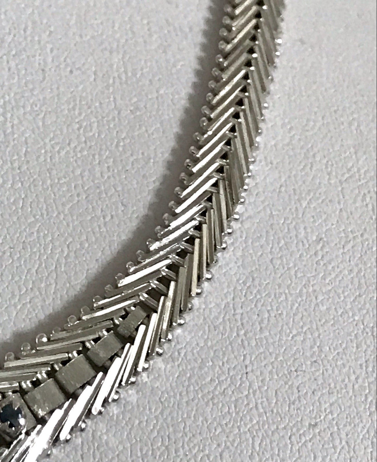 Antik Edel Art Déco 835 Silber Collier rhodiniert Halskette blau Steine Armband