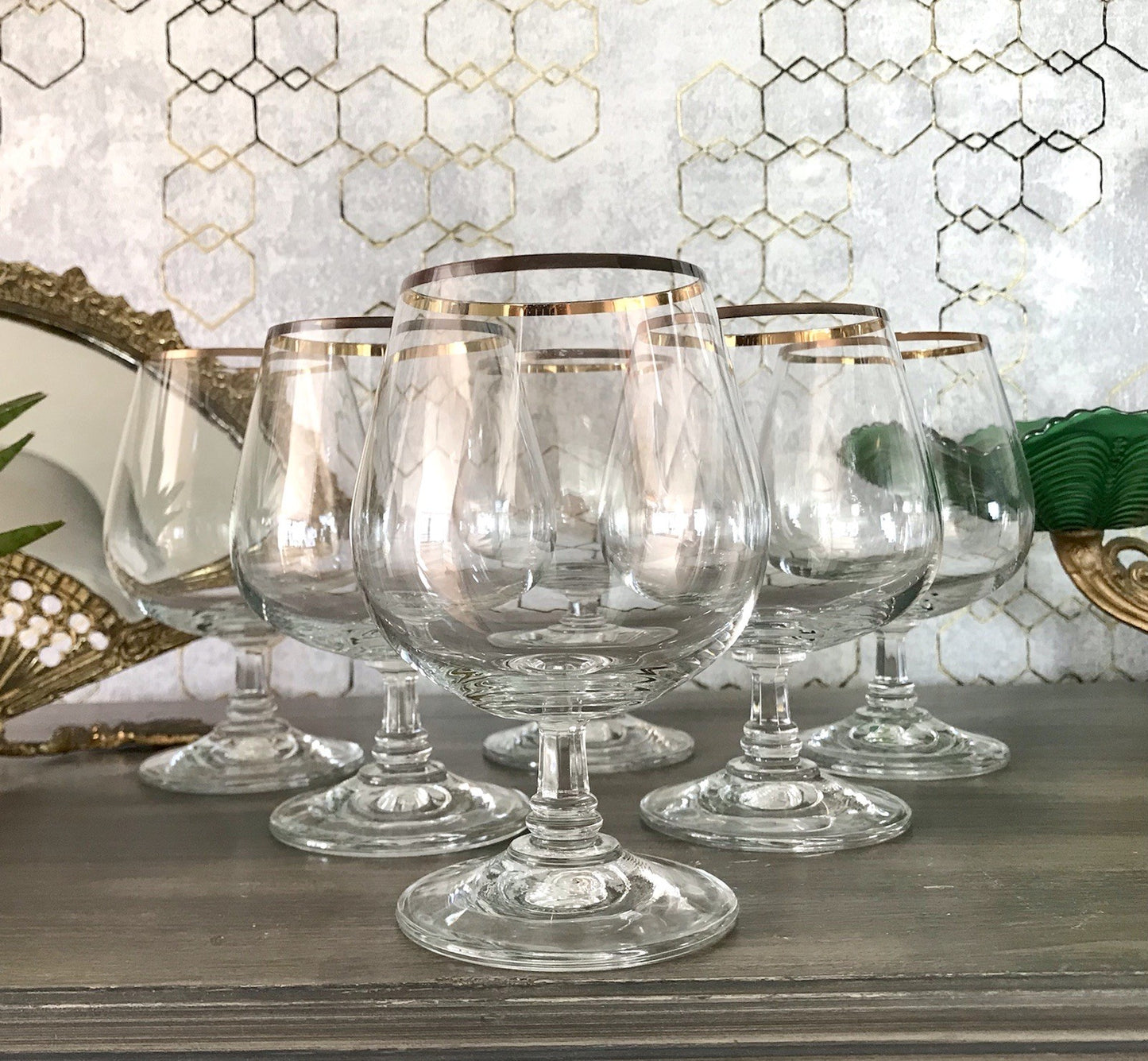 Art Déco Stil 6 Gläser Cognacschwenker Cognac Gläser Glas Goldrand Lausitzer