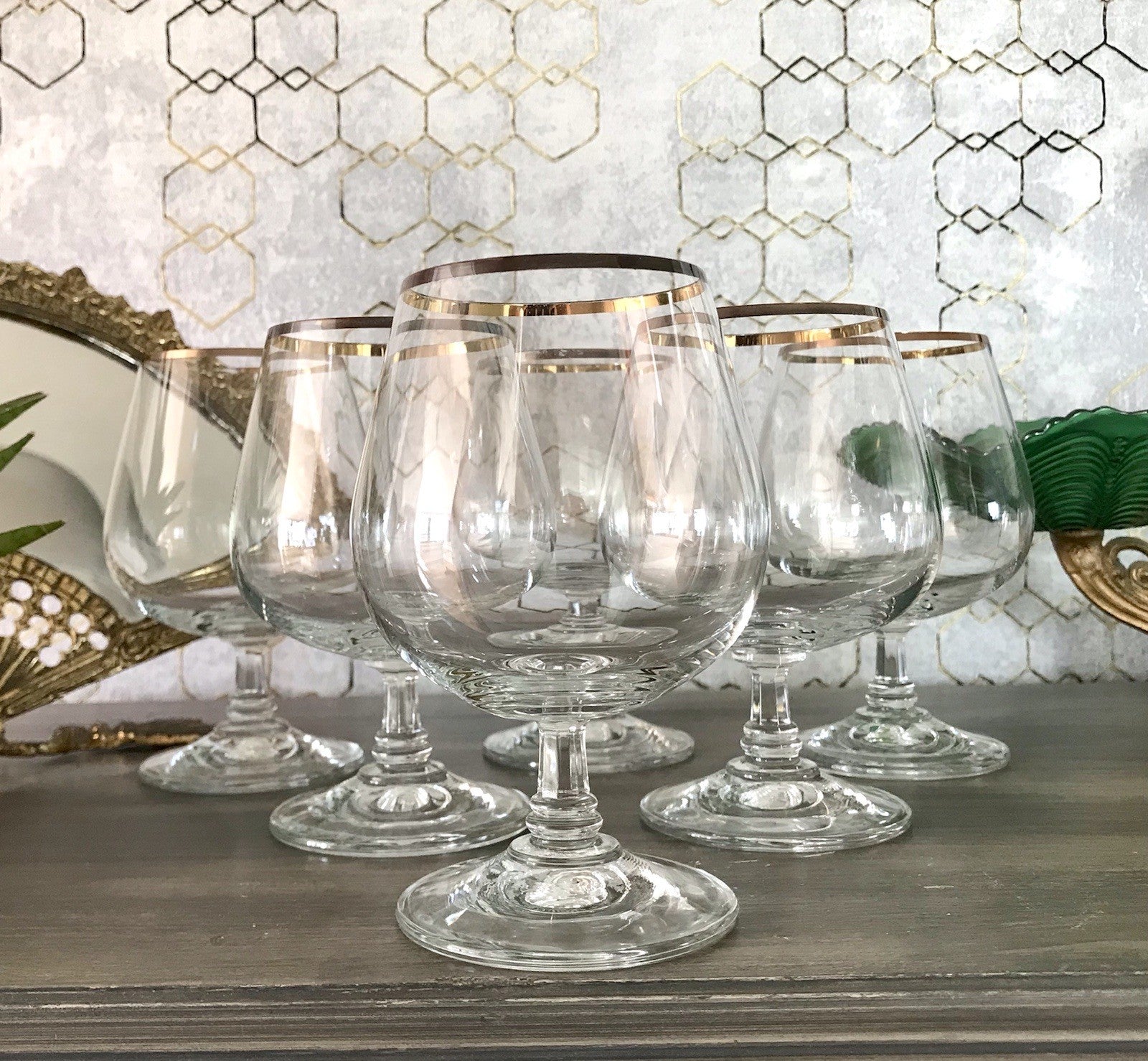 Art Déco Stil 6 Gläser Cognacschwenker Cognac Gläser Glas Goldrand Lausitzer