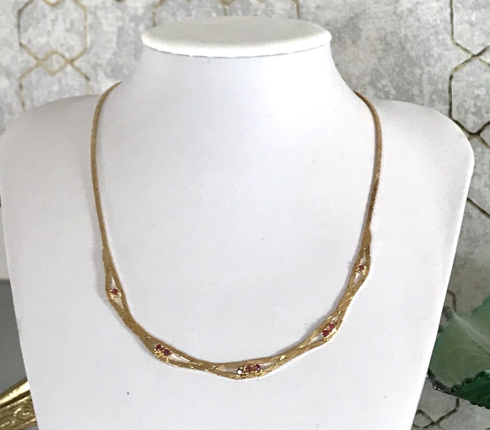 Alt Edel Vintage 925 Silber vergoldet Collier Halskette Rubine?