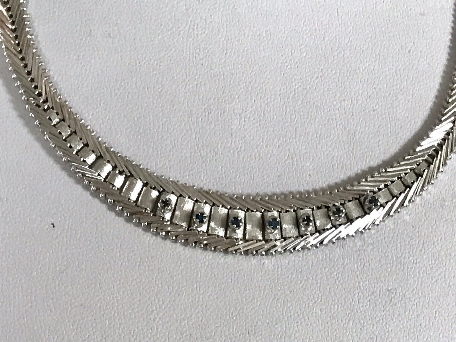 Antik Edel Art Déco 835 Silber Collier rhodiniert Halskette blau Steine Armband