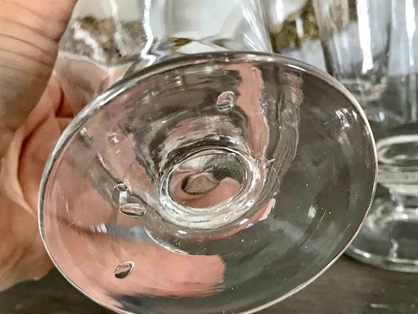 Antik 6 Fußbecher Becher Weinglas Pokalglas Glas ~ 1900 Eichstrich mundgeblasen