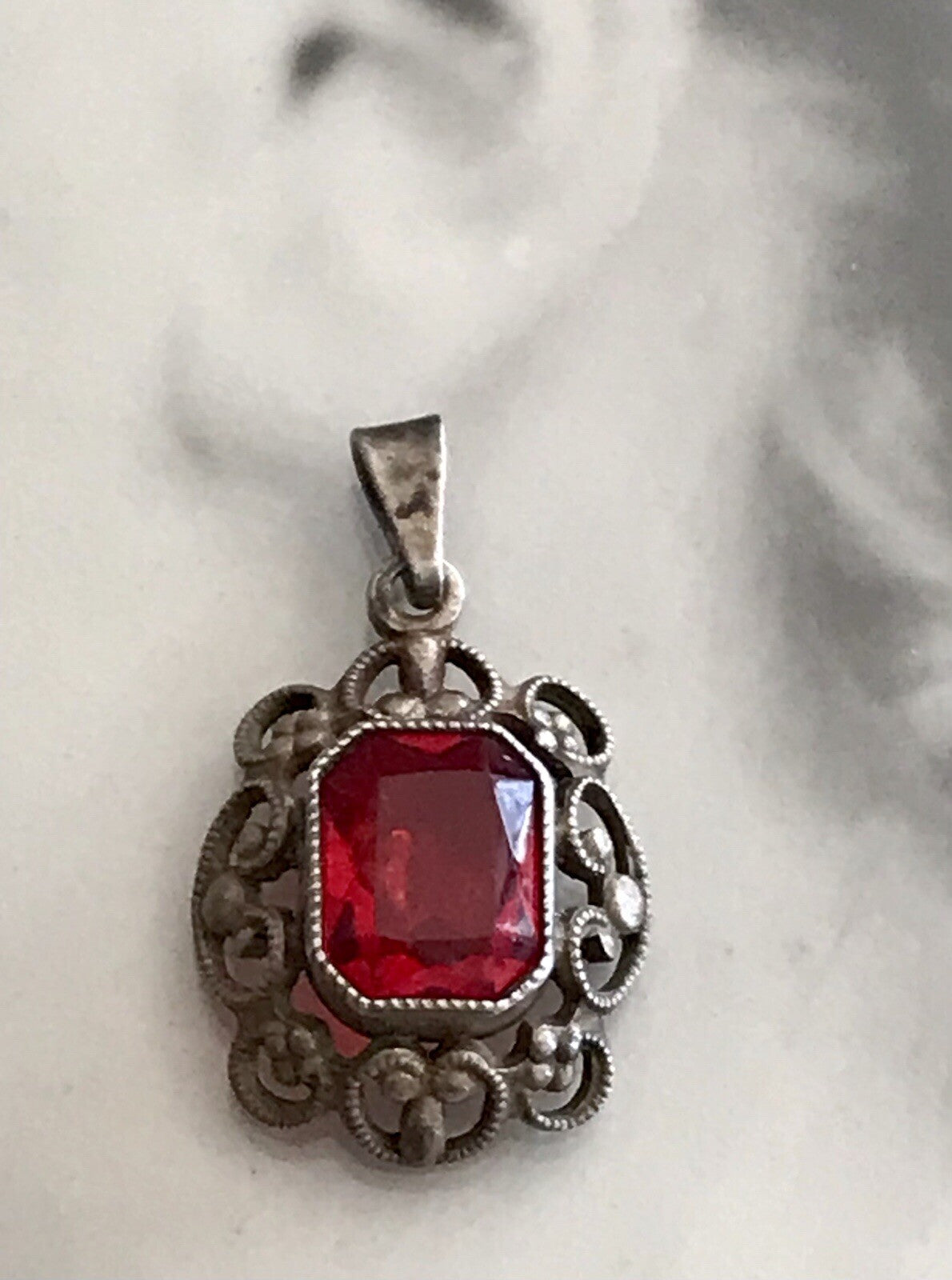 Antik Jugendstil Art Déco Edel Anhänger 835 Silber SUPER Design roter Stein