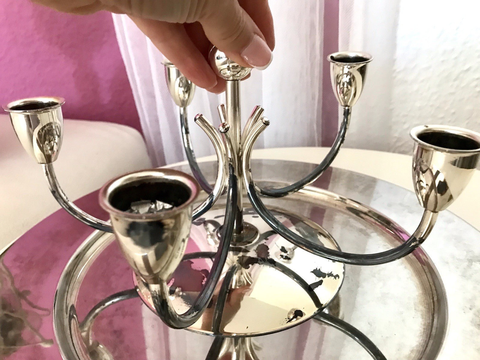 Alt Vintage 60er MCM Kerzenleuchter Kerzenständer Leuchter versilbert