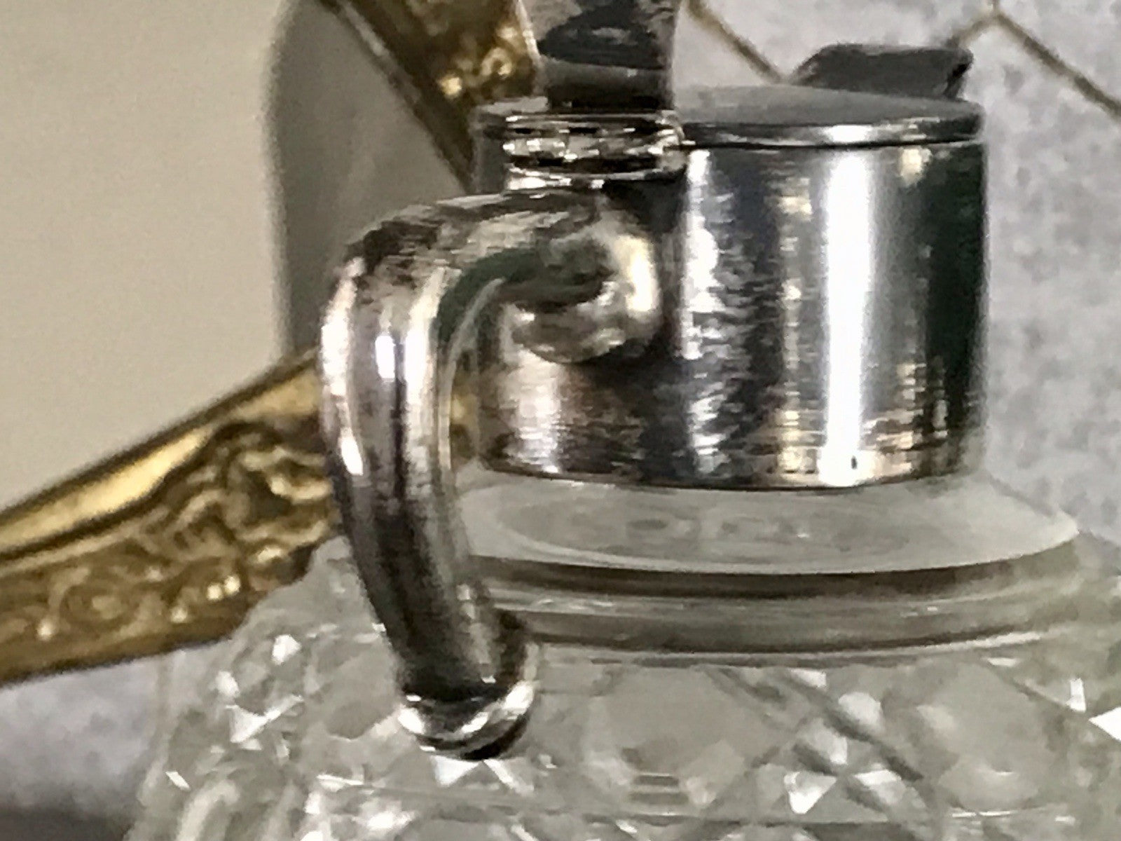 Antik EDEL Schliff Karaffe Kännchen Silber 800 Kristall Glaseinsatz Jugendstil