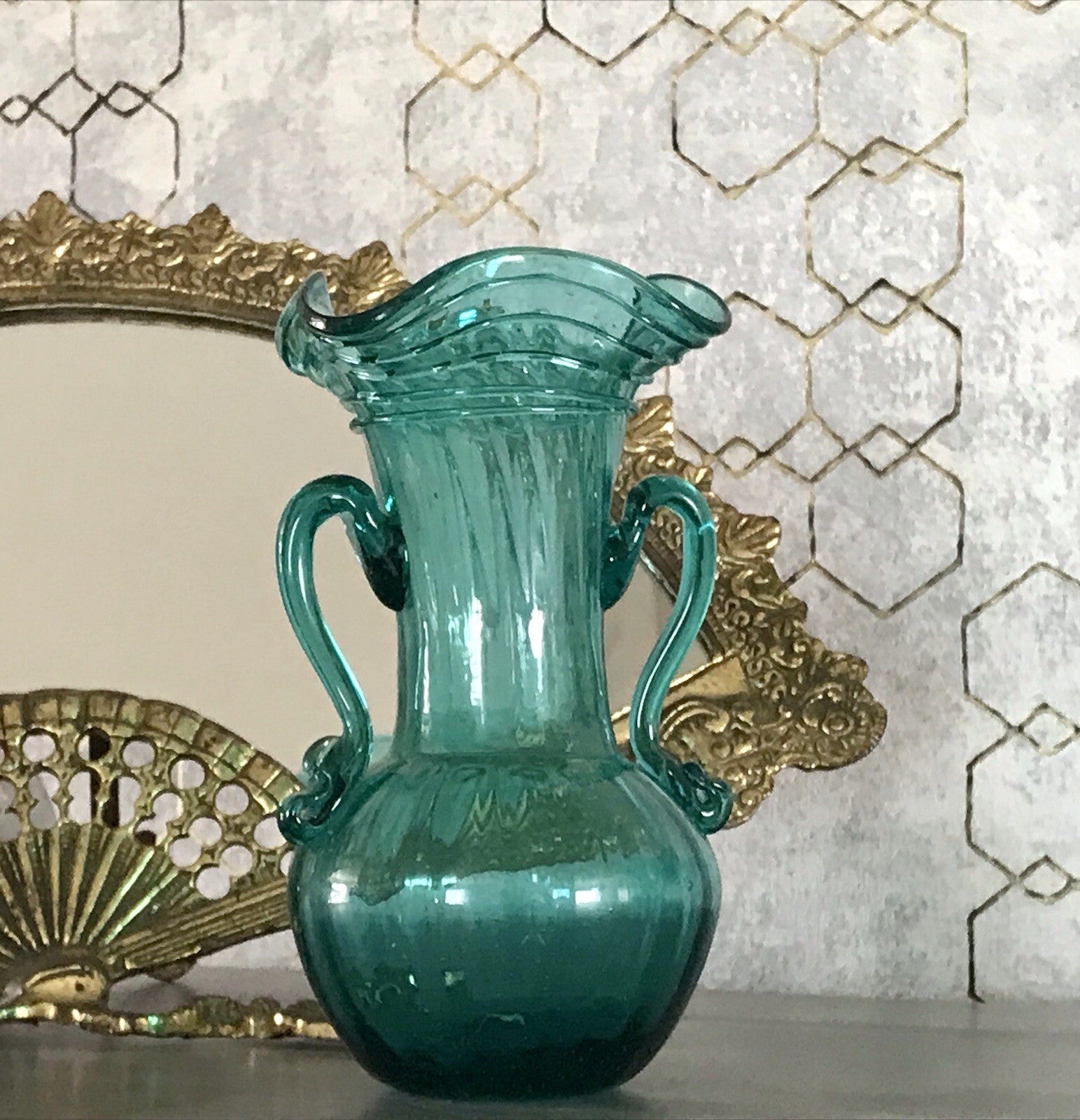 Antik Glasvase Vase Türkis Blau Glas Abriss Aufschmelzungen Murano?