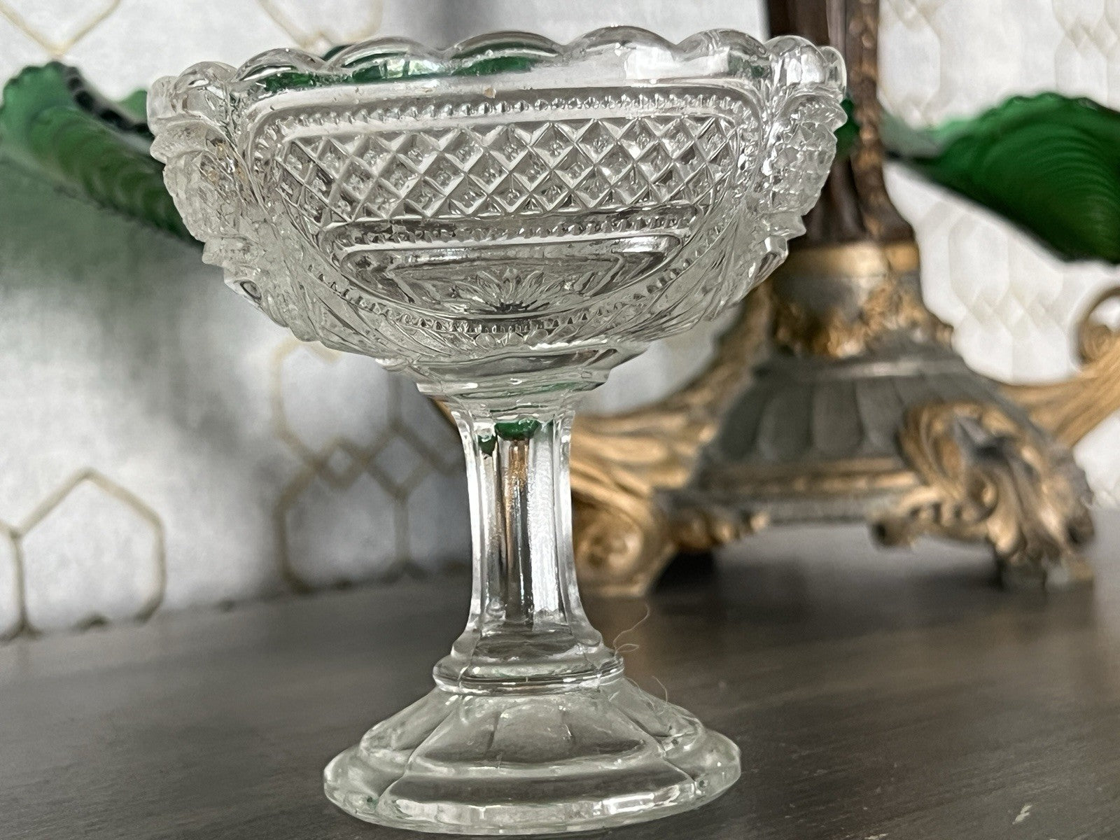 Antik Jugendstil Art Deco Pressglas Glas Fußschale Schale Zuckerschale