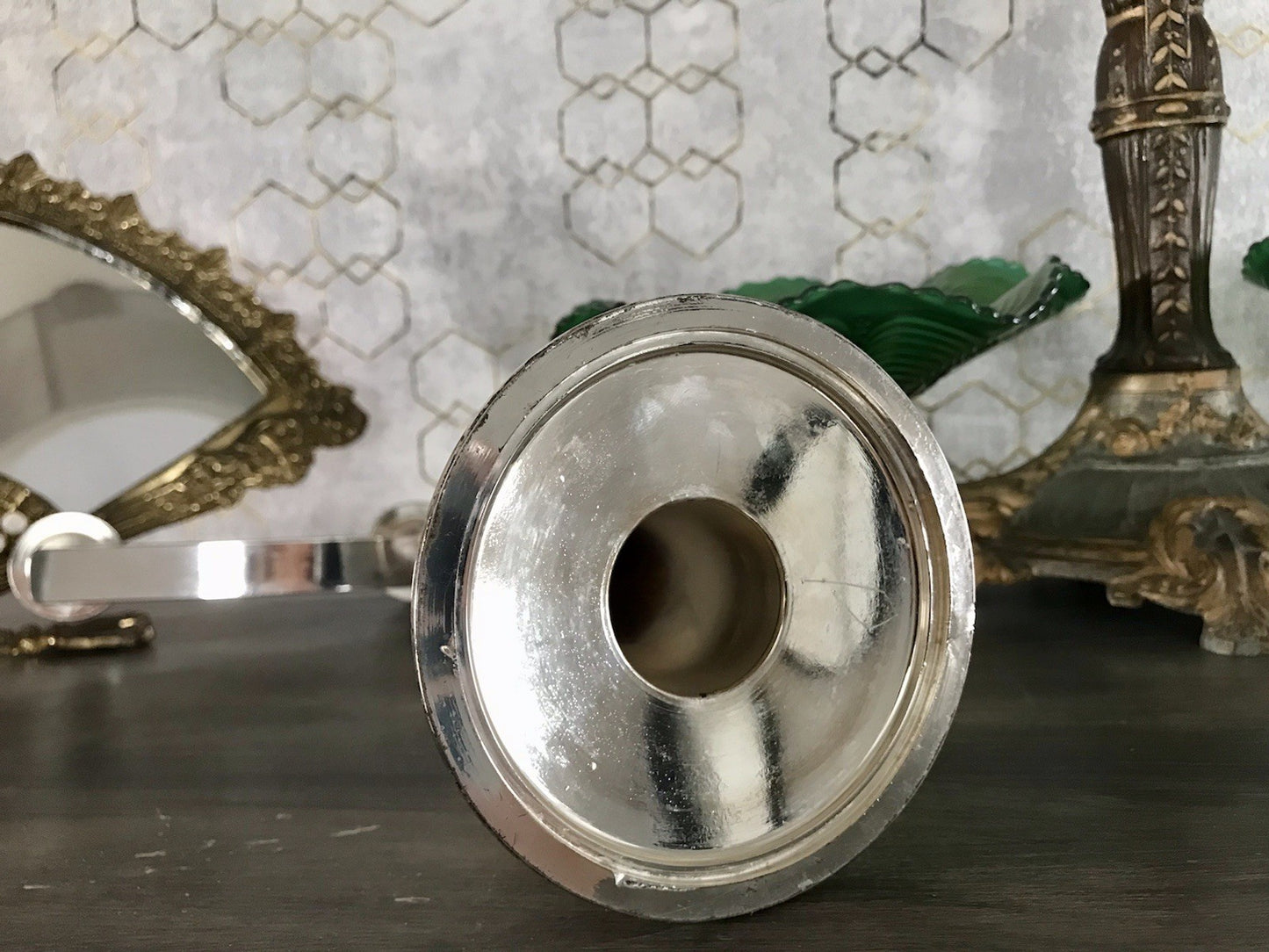 Alt Vintage 60er MCM Kerzenleuchter Kerzenständer Leuchter versilbert