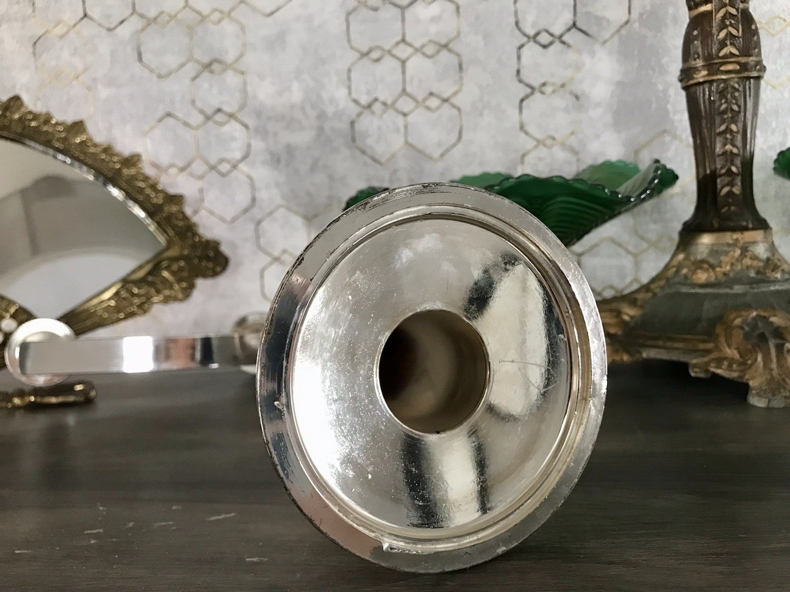 Alt Vintage 60er MCM Kerzenleuchter Kerzenständer Leuchter versilbert