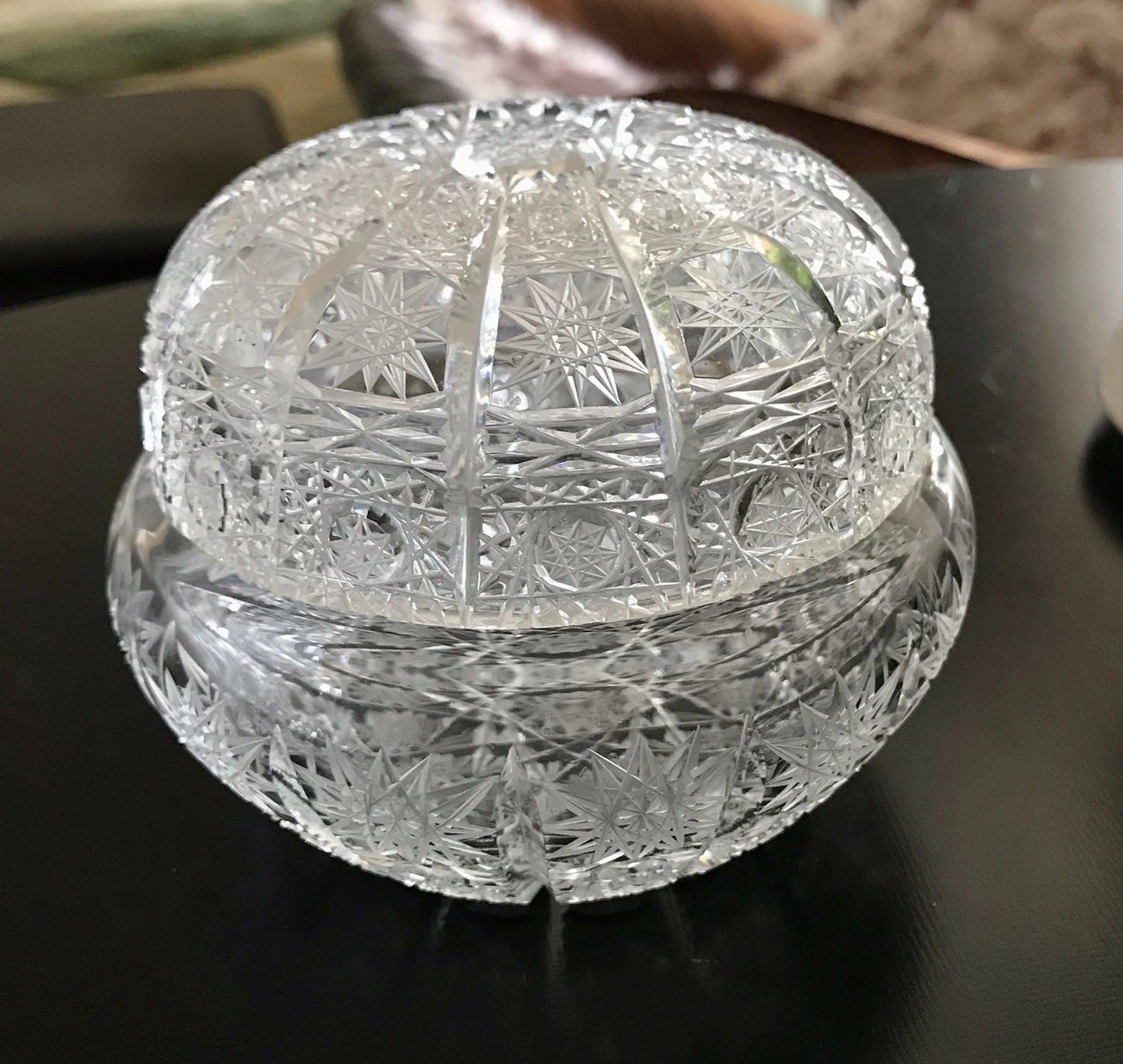 Vintage EDEL Glasdose Schale m. Deckel Bonboniere Kristallglas Schliff