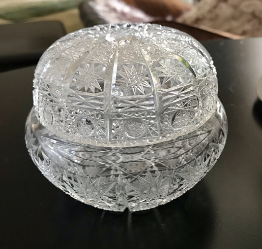 Vintage EDEL Glasdose Schale m. Deckel Bonboniere Kristallglas Schliff