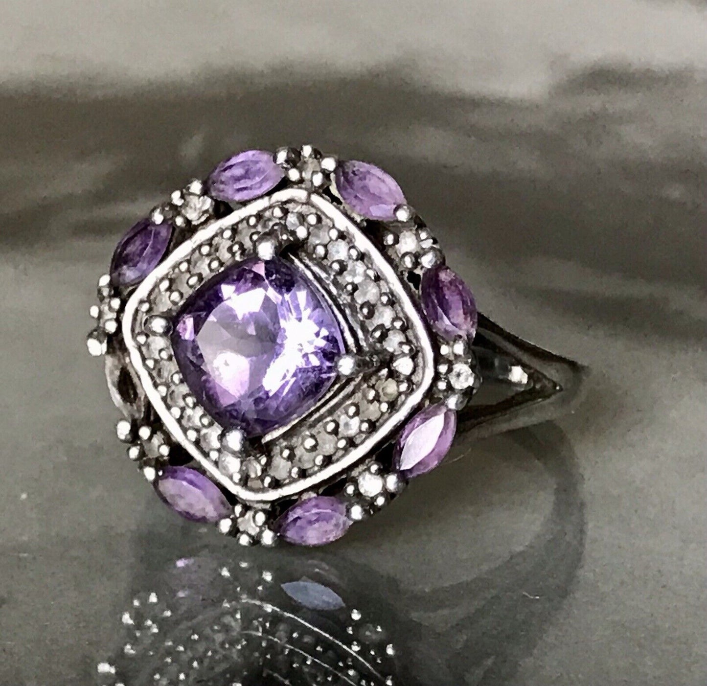 Antik Art Déco Edel DAMEN RING Silber 925 Amethyste Gr.57 58 18,1 18,5