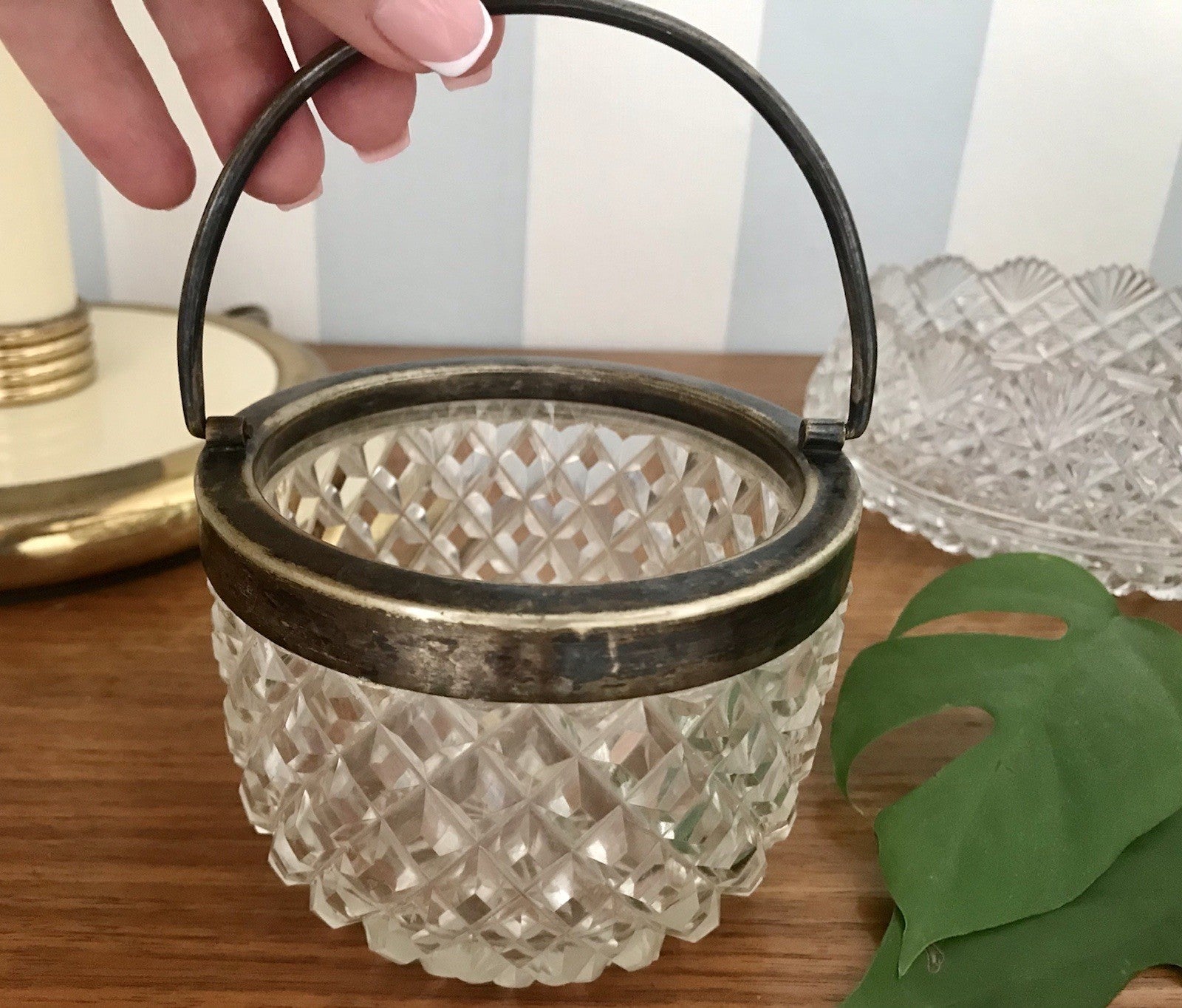 Antik Bonboniere Glasdose Dose Bleikristall edel Schliff Baccarat? versilbert