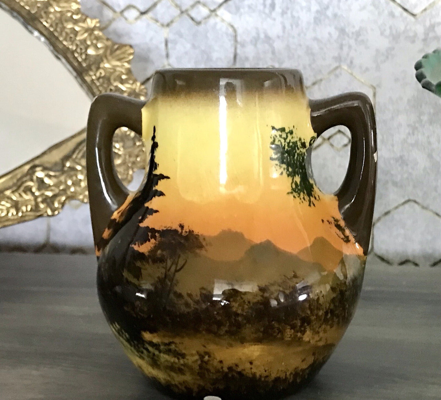 Antik  Keramik Majolika Schramberg  Vase Väschen handbemalt