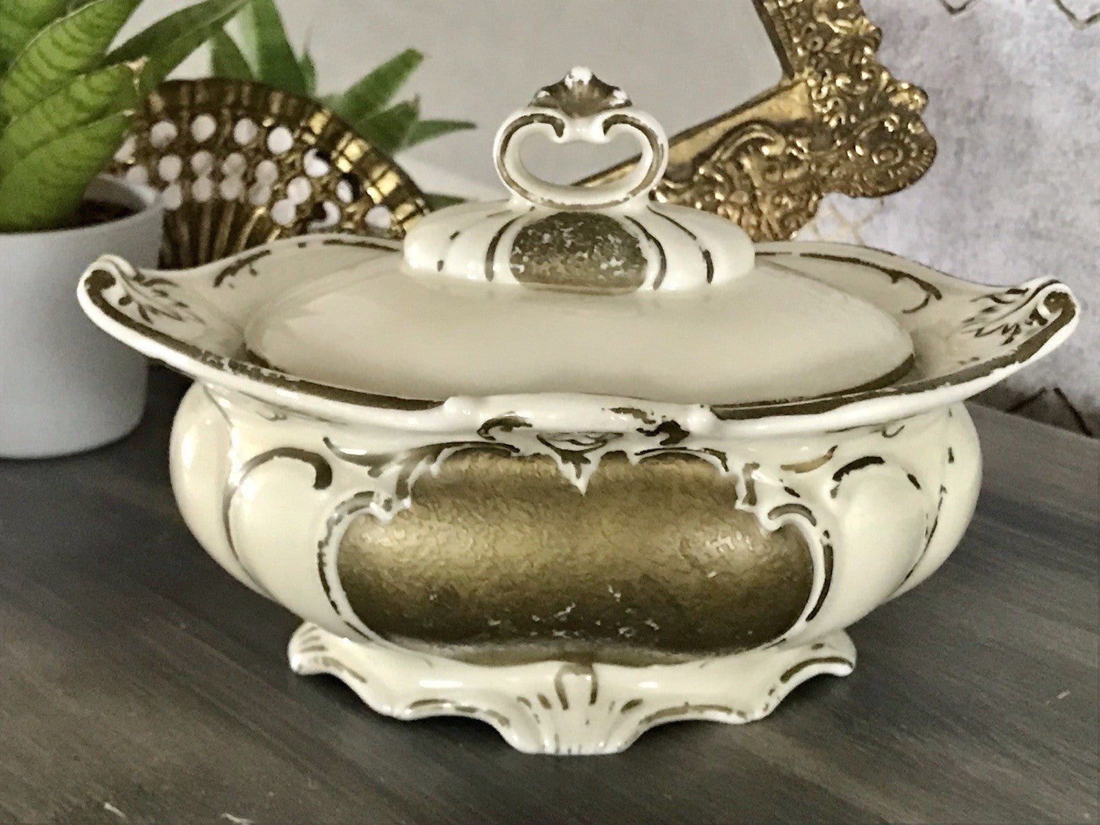 Antik Art Déco Porzellan Dose 02 Deckeldose Schatulle Bonboniere Neu-Tettau 1930