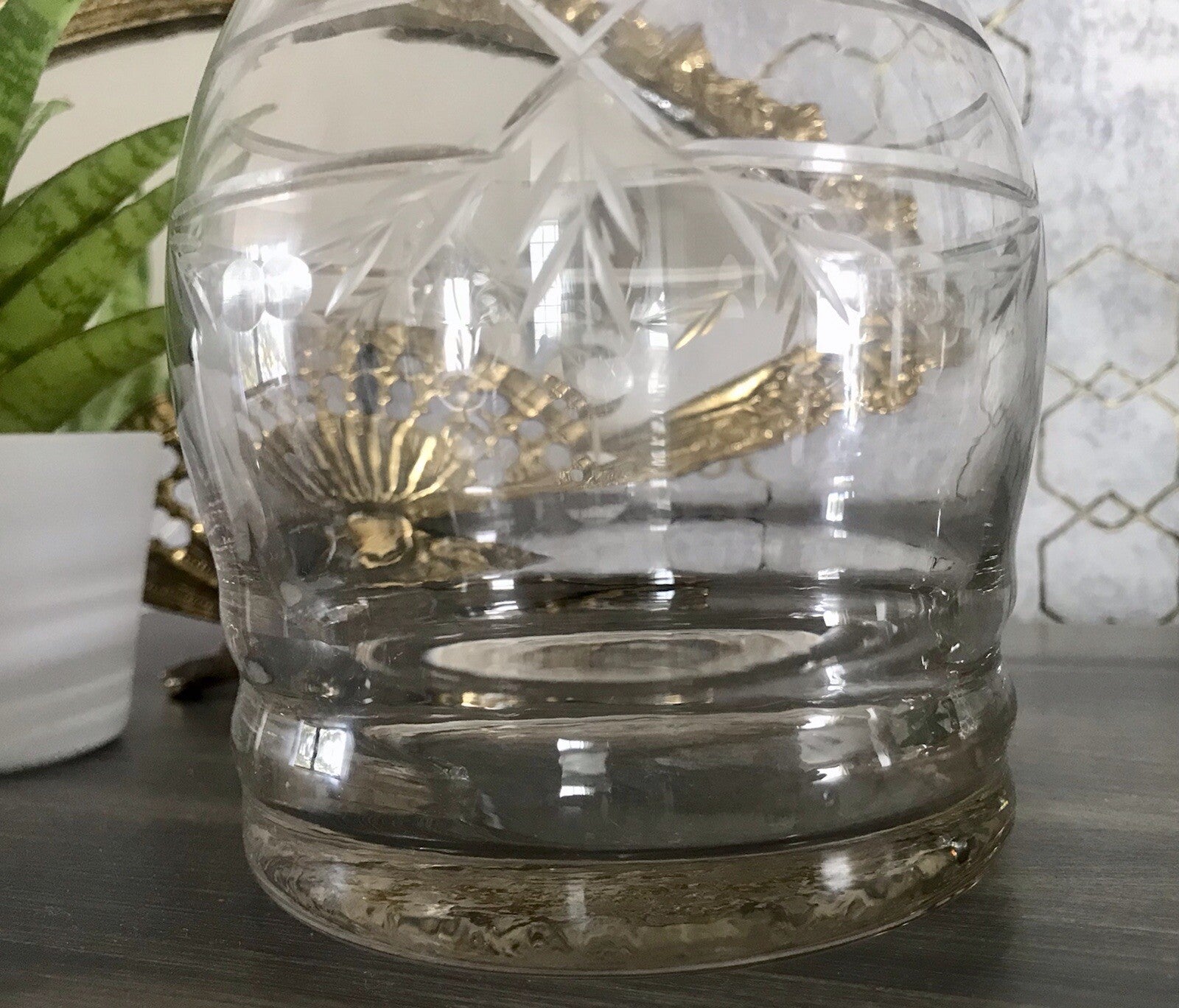 Antik Vintage Glaskaraffe Karaffe Zier- Schliff