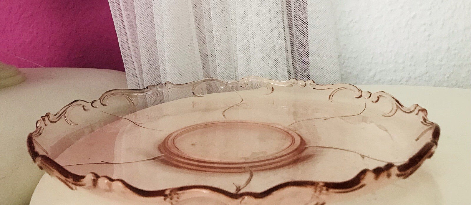 Rosalin Kuchenplatte Kuchenteller Art Déco Schale Pressglas Glasschale