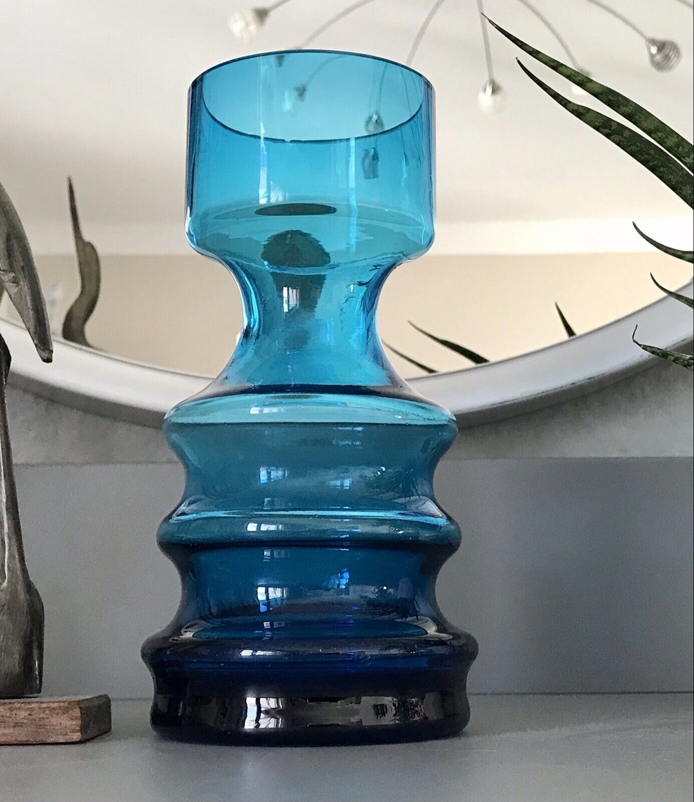 Vintage MCM 60er 70er Jahre blau Glas Kerzenständer Vase  Blumenvase  Glasvase