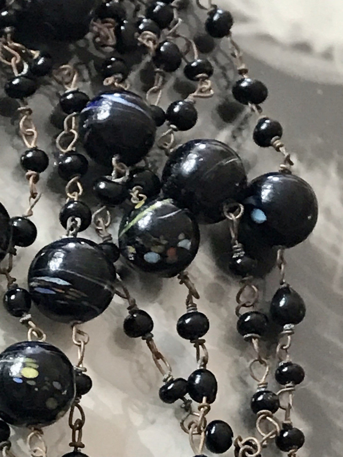 Alt antik? Vintage lange Halskette Kette schwarze Murano Perlen Sehr Schön