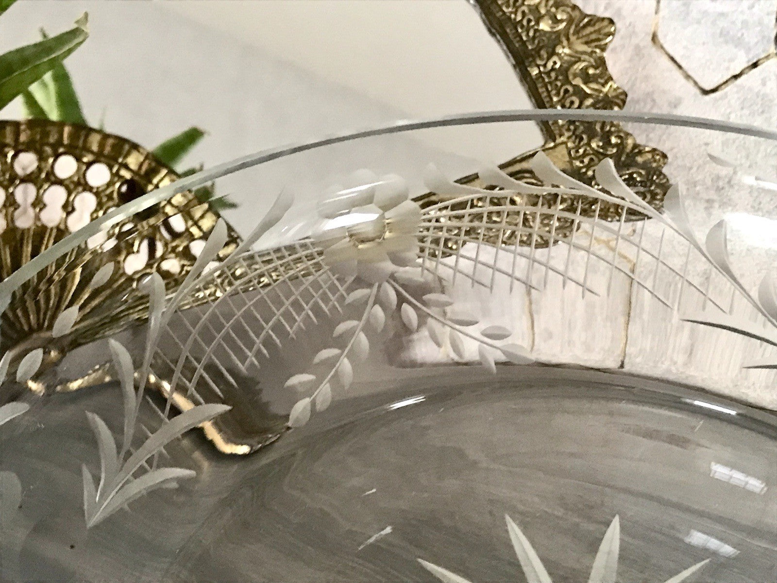 Antik EDEL Art Déco Schale Glasschale mundgeblasen geschliffen mit Henkeln