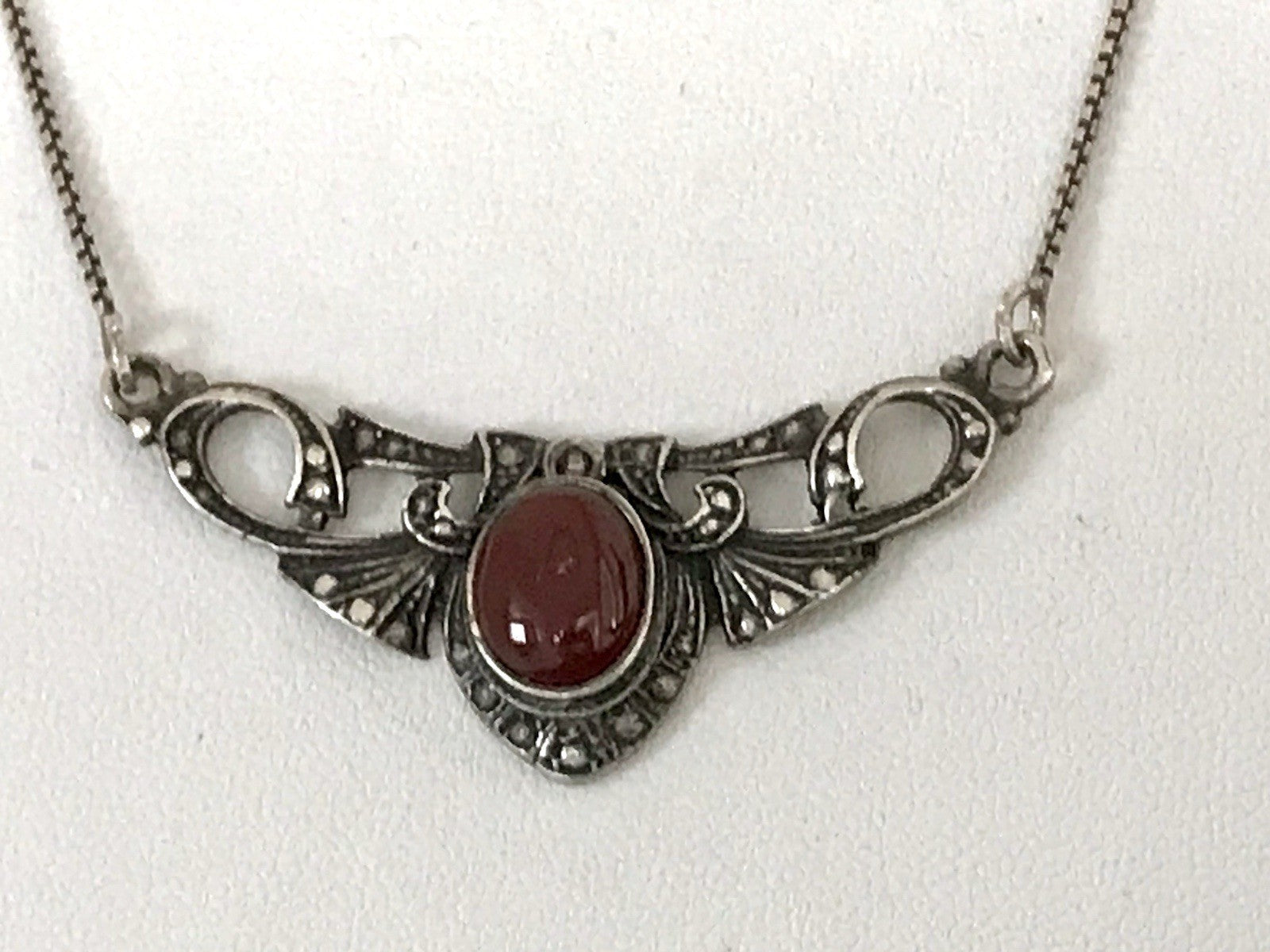 Antik Jugendstil Art Déco 925 Silber Collier Halskette Karneol Granulierungen