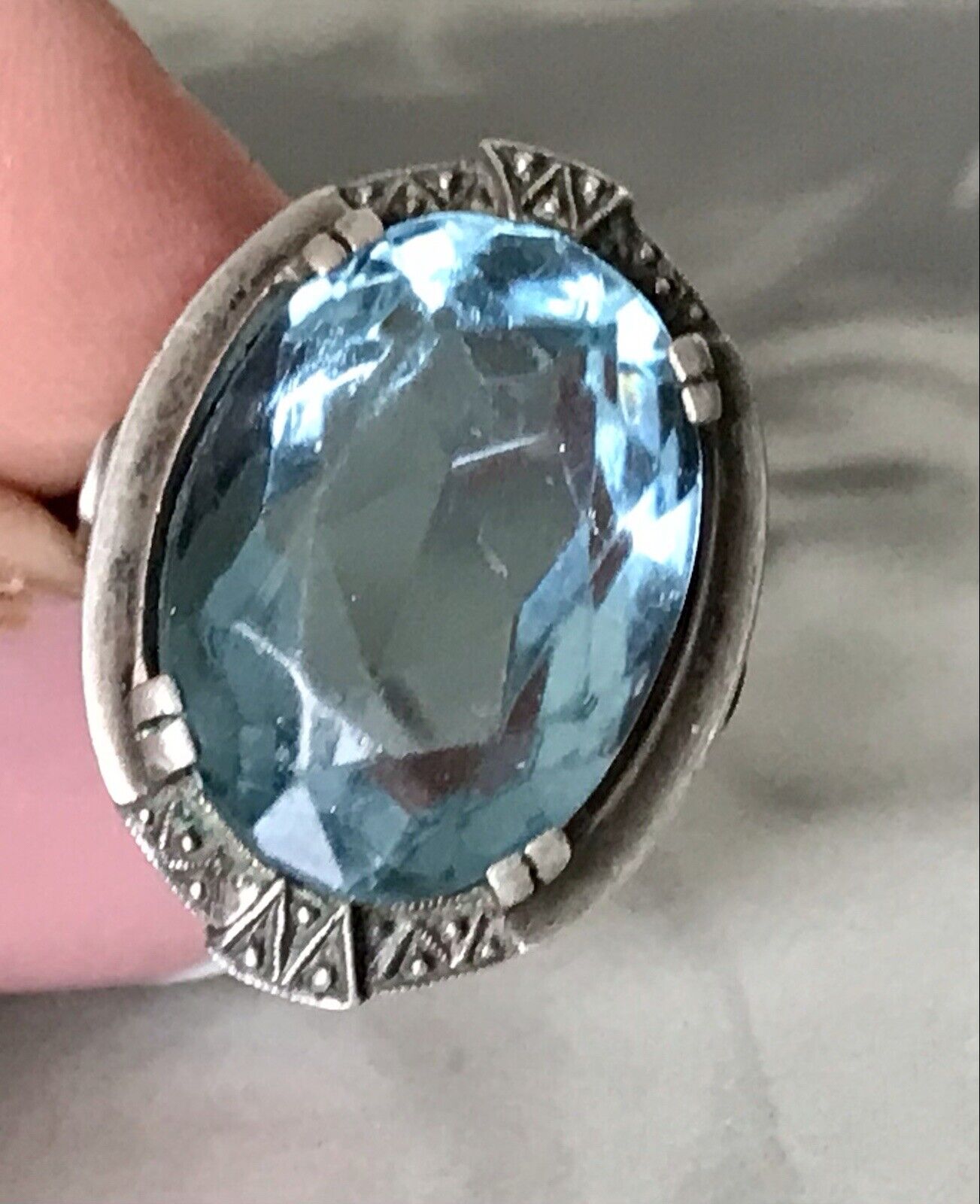 Antik Art Déco Edel blauer Stein DAMEN RING Silber 835 Super Design Gr.53 16,8