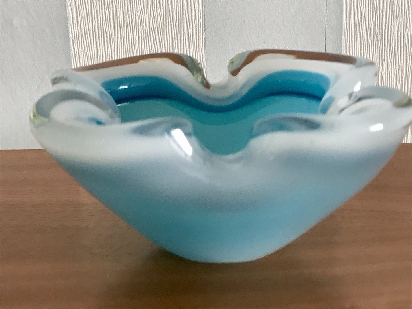 Vintage 60er Murano Glas Schale Barovier? türkis blau weiß edel