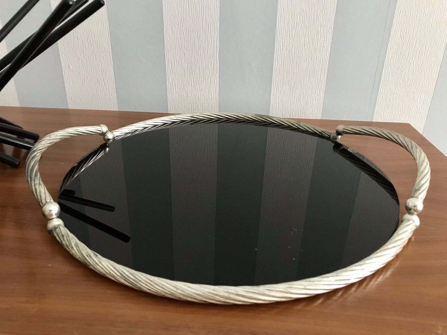 Vintage Designer Tablett Serviertablett versilbert Dimart ? Italien 80er Jahre