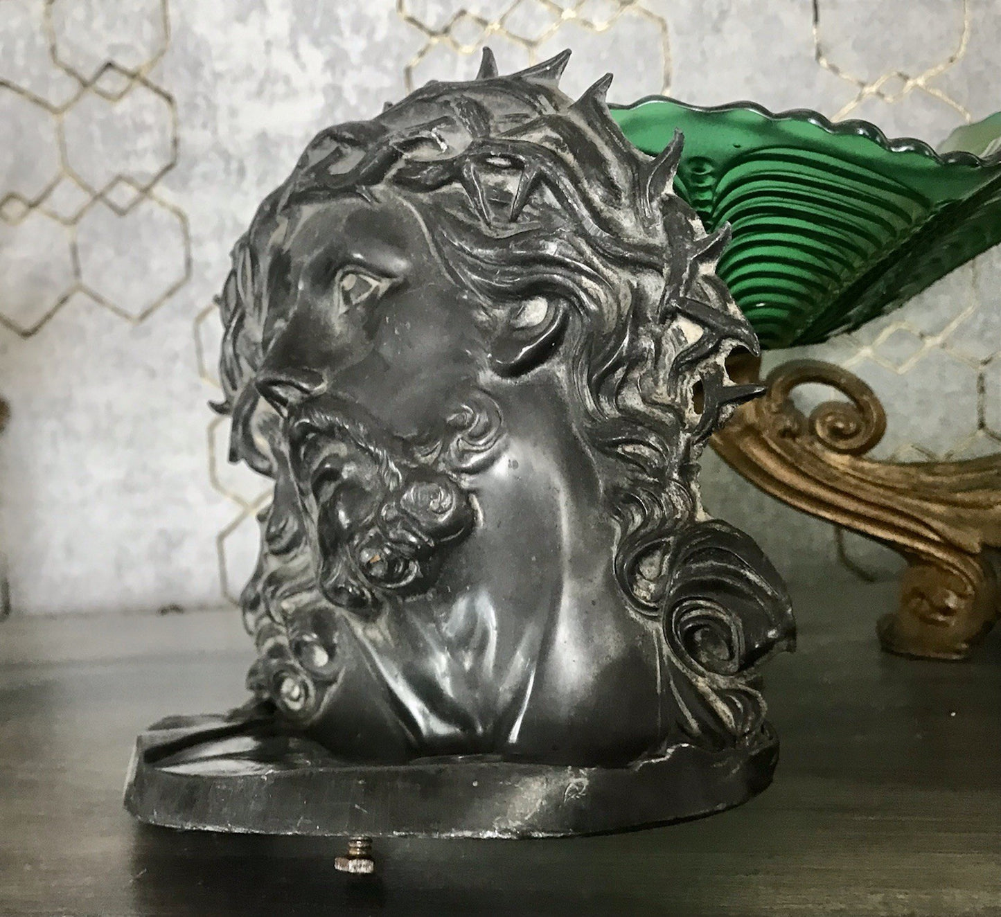 Antik Zinn? Relief Jesus Büste Dornkrone Figur Guss?  schön