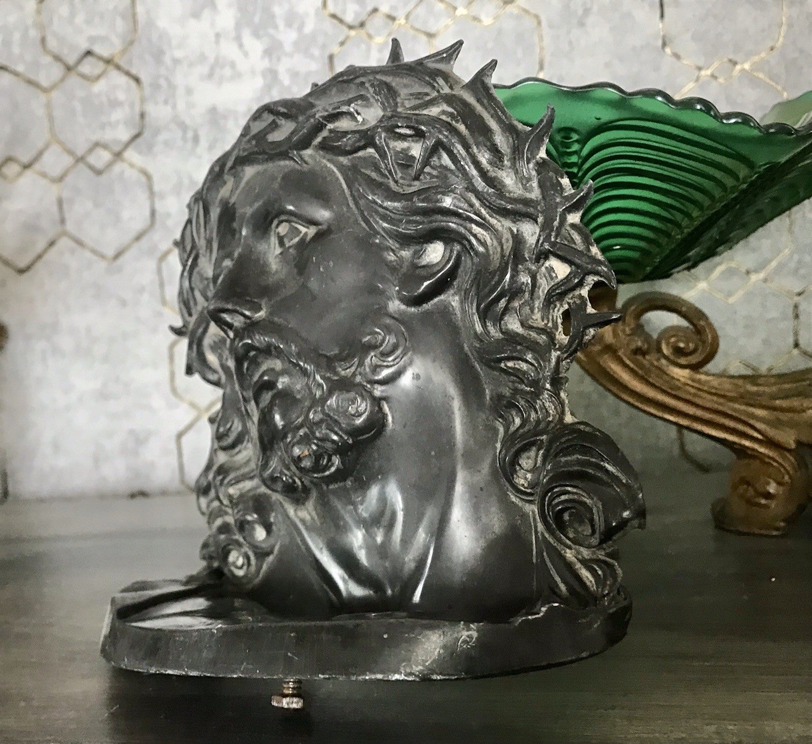 Antik Zinn? Relief Jesus Büste Dornkrone Figur Guss?  schön