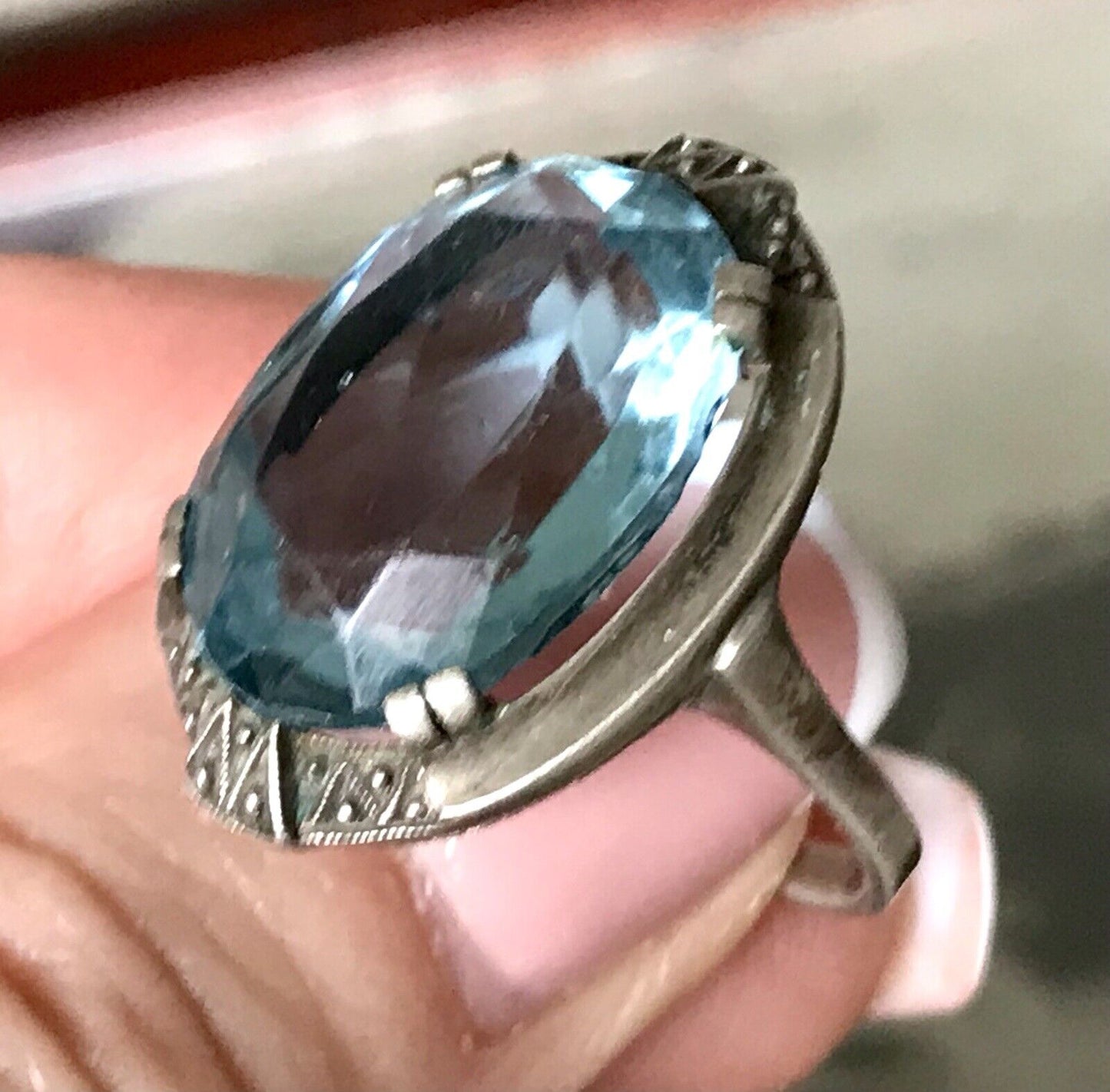 Antik Art Déco Edel blauer Stein DAMEN RING Silber 835 Super Design Gr.53 16,8