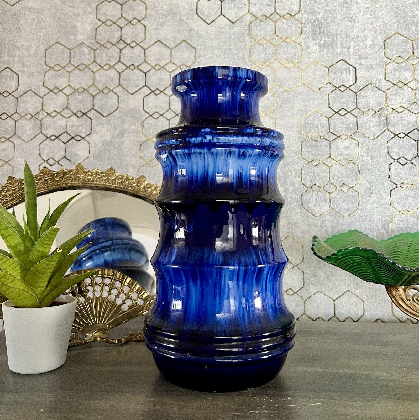 Vintage 60’s Vase Mid Century Keramik Scheurich Pagode 226 Fat Lava kobaltblau