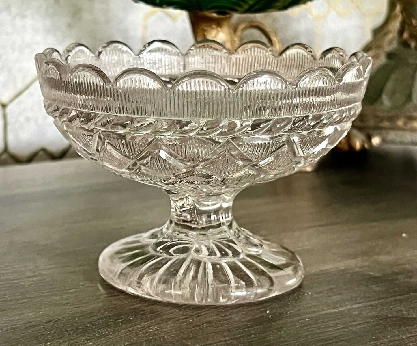 Antik Jugendstil Art Déco Pressglas Glas Fußschale Schale Zuckerschale