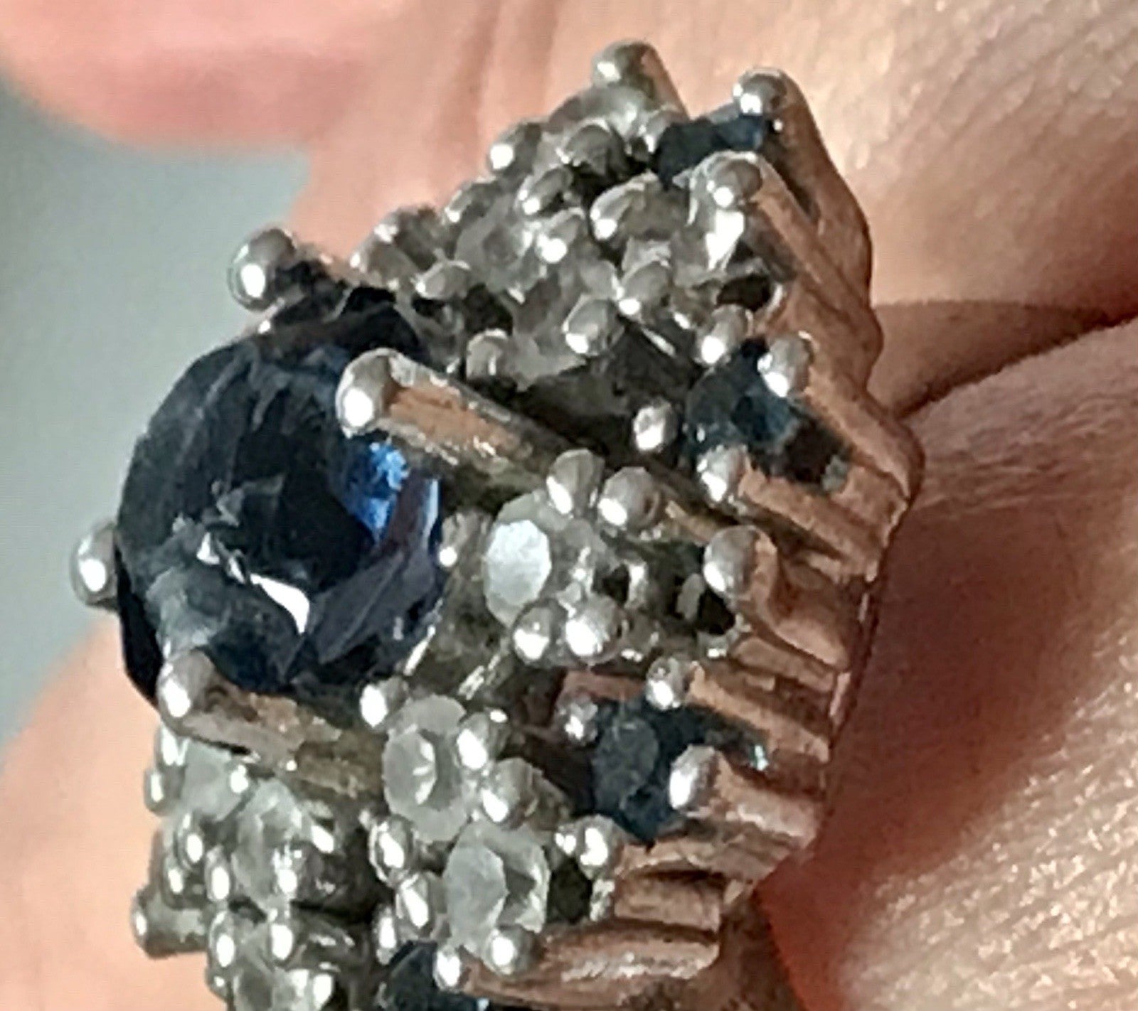 Vintage Entourage Halo Ring farblose Steine & Saphir Silber 835  ~Gr.55 17,5