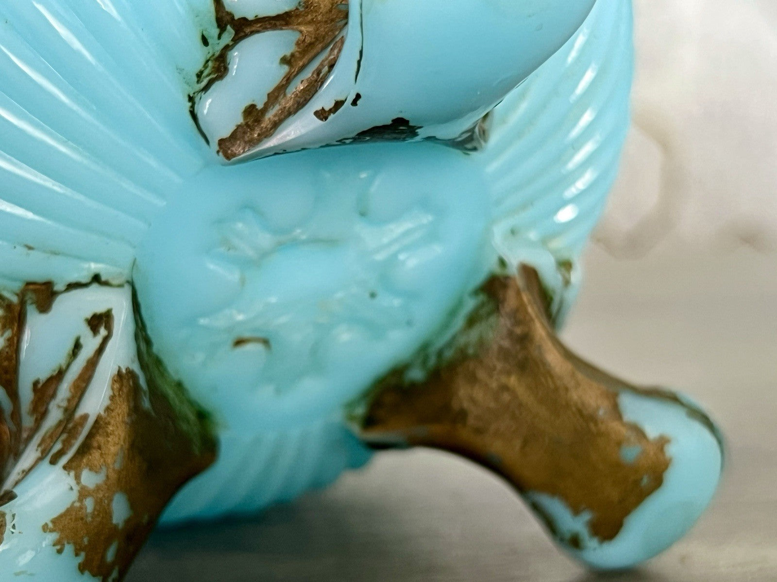 Antik Jugendstil Glasdose Kugel Dose Opalglas Deckeldose blau Pressglas SCHÖN!