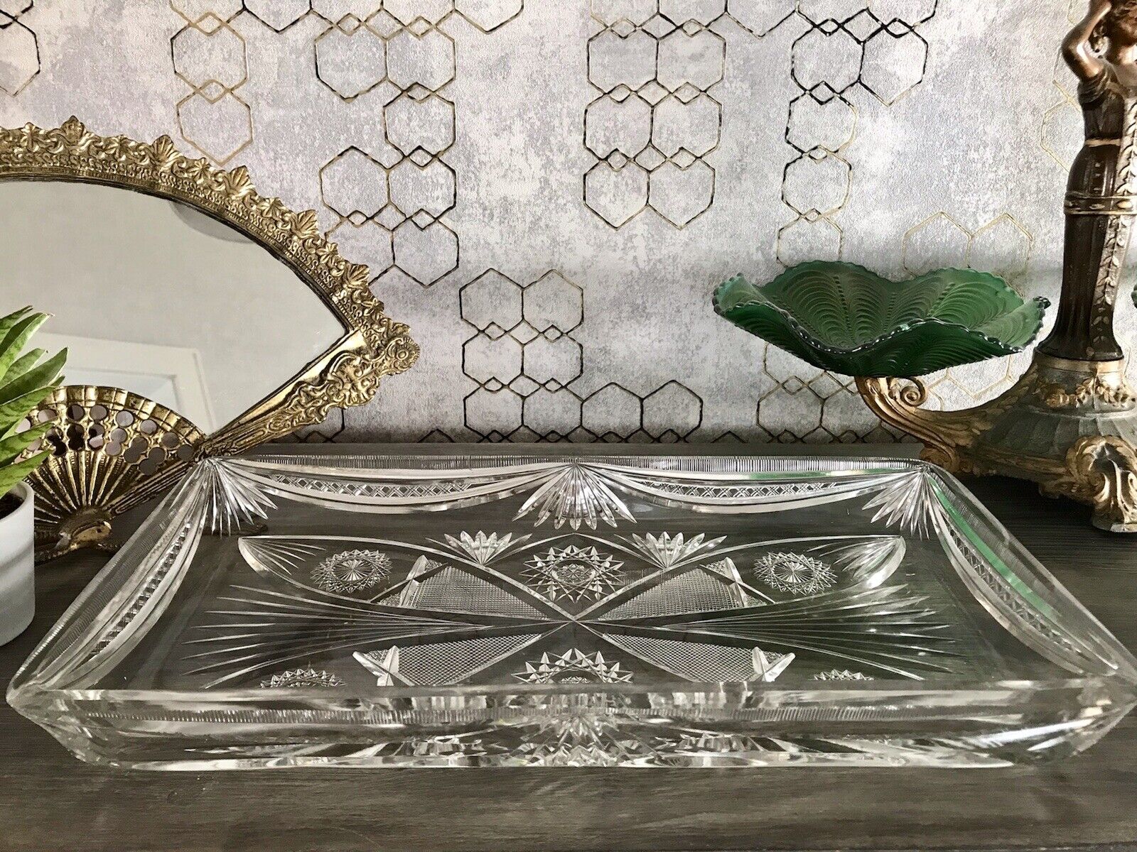 Antik Bleikristall Schale Glasschale Kristallglas Glas Schliff EDEL Groß