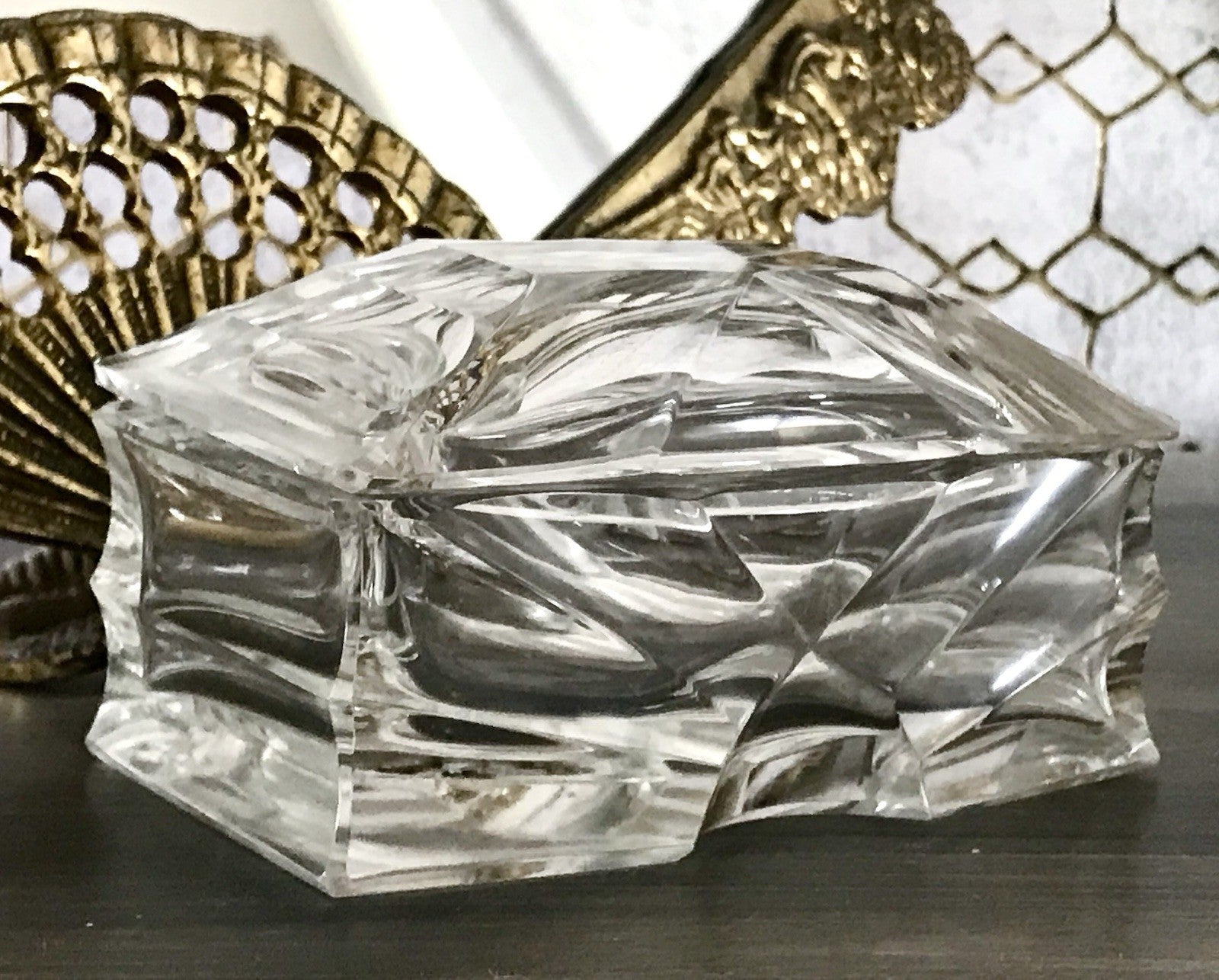 EDEL Art Déco antik 4Teile Kristallglas Frisiertisch  Garnitur Dose Flacon