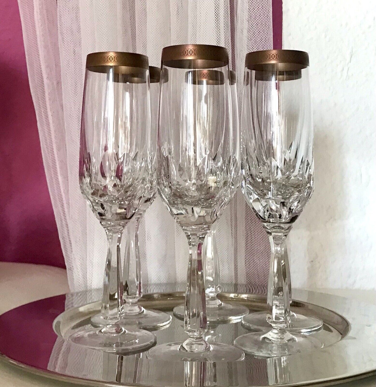 Vintage 6 EDEL Sektflöten Sektgläser Glas Kristallglas So Schön Mintonborte