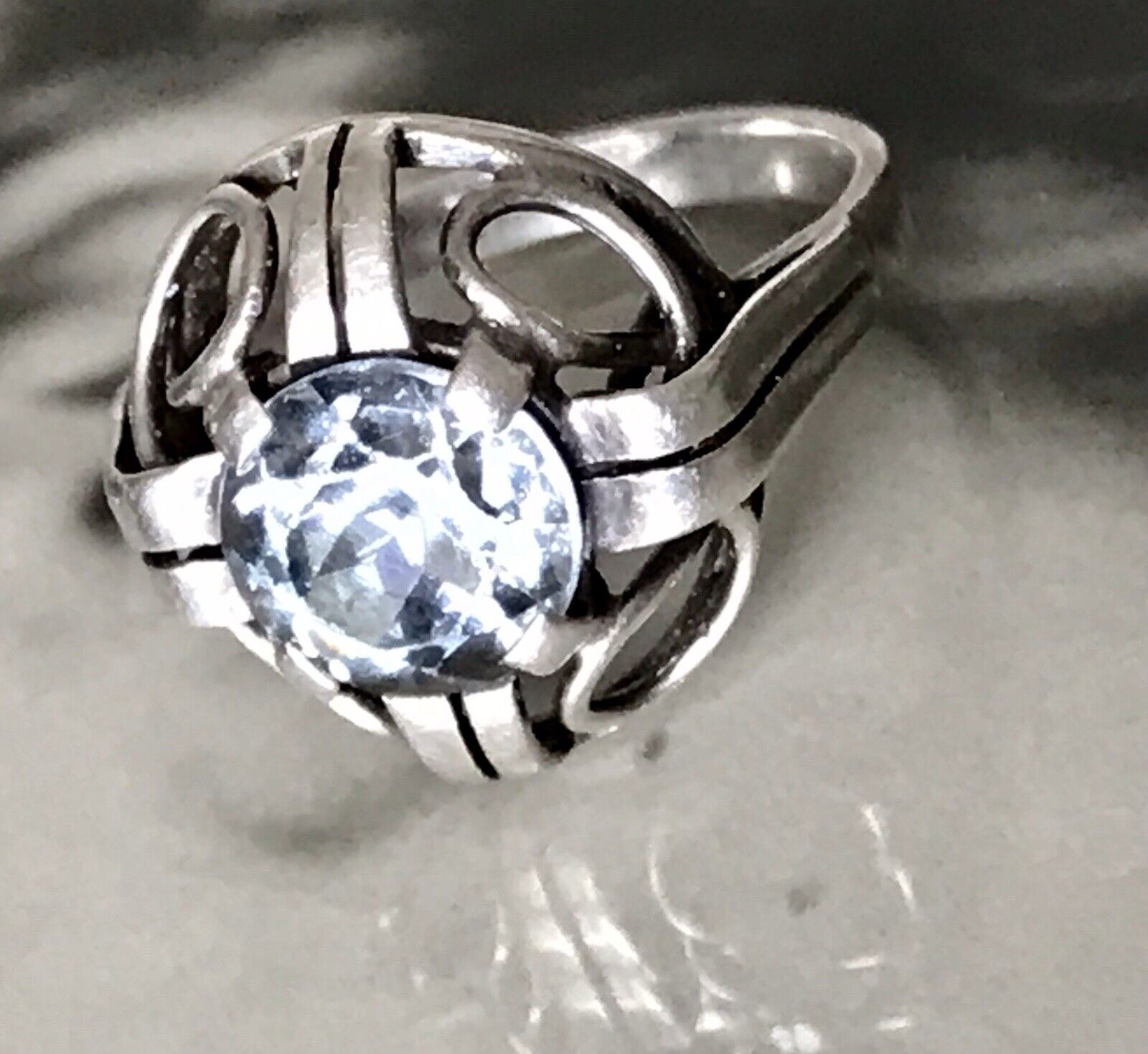 Antik Art Déco Edel blauer Stein DAMEN RING 850 Silber SUPER Design Gr.51 52