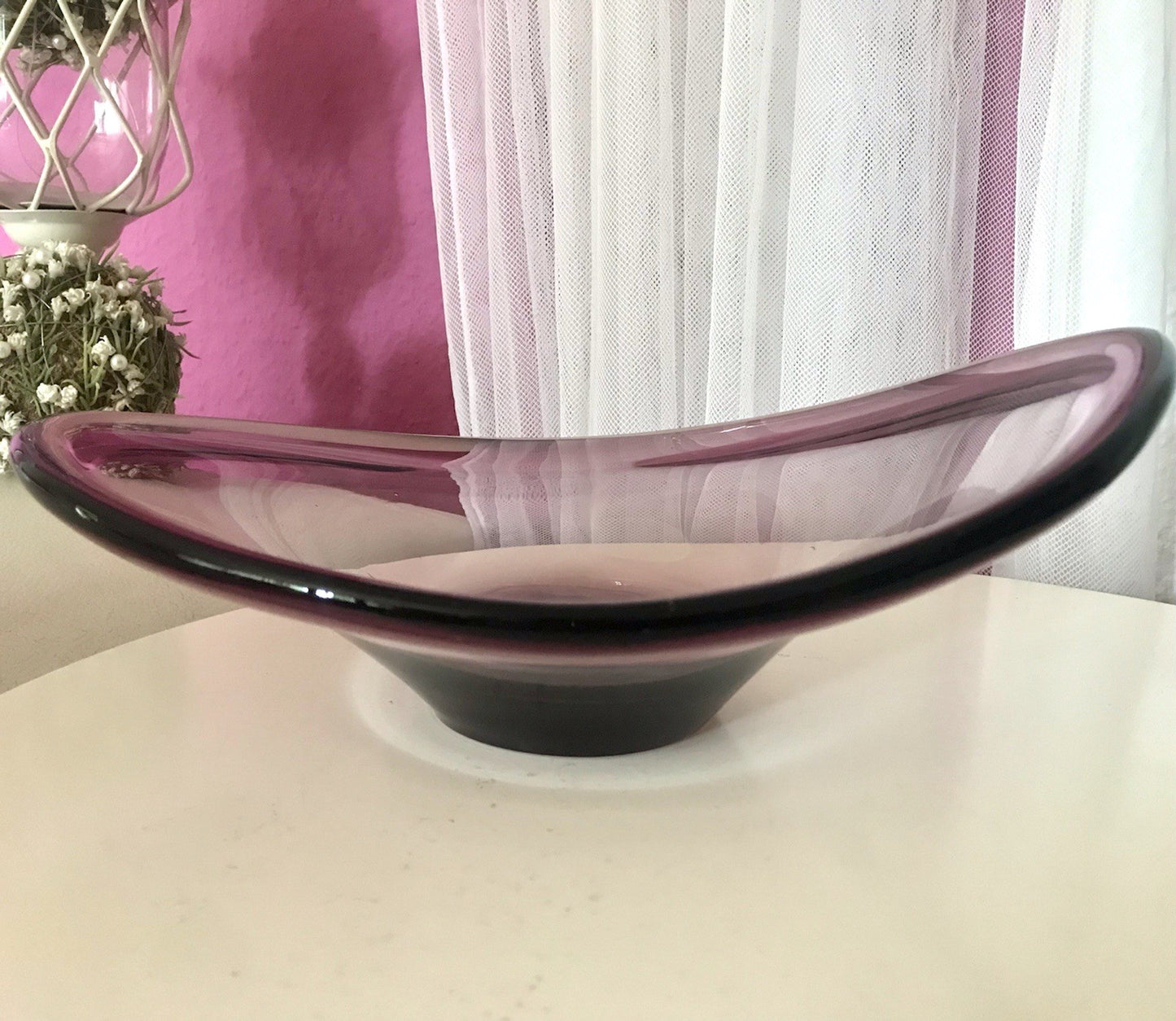 Murano Vintage Design Schale Glas beere aubergine Überfangglas