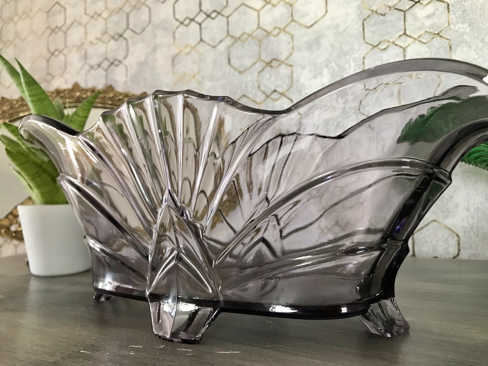 Antik Art Déco lila Pressglas Schale Glas Brockwitz Fruchtschale 1941 Jardiniere