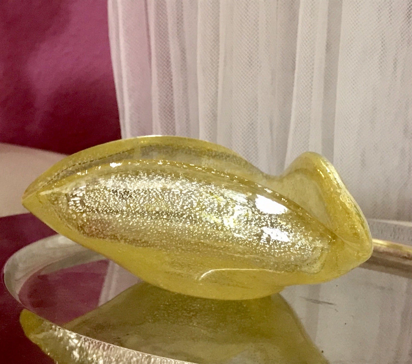 Murano 60er 70er Jahre Aschenbecher Schale Glas gelb So Schön! schillernd